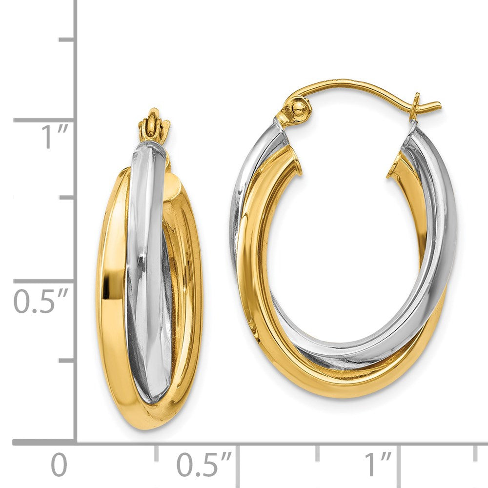 14K Bicolor Poliert Doppelt Oval Creolen