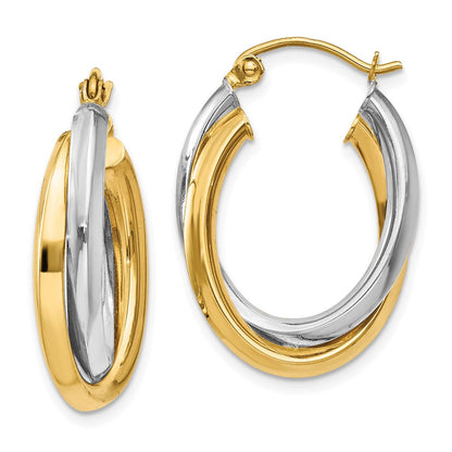 14K Bicolor Poliert Doppelt Oval Creolen