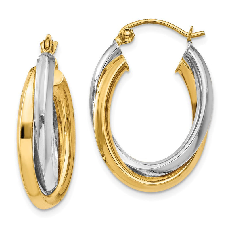 14K Bicolor Poliert Doppelt Oval Creolen