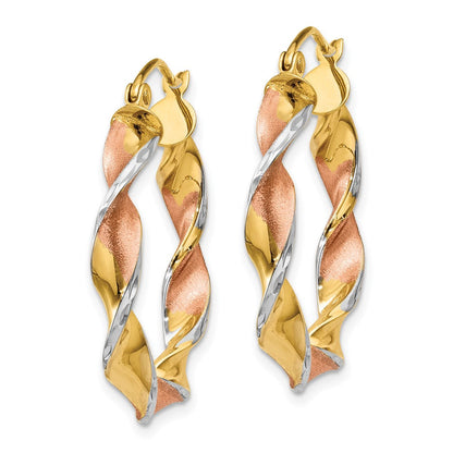14K Gelb & Rhodium Gedreht Creolen