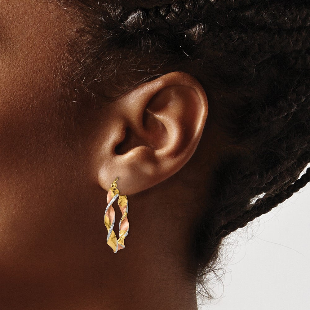 14K Gelb & Rhodium Gedreht Creolen