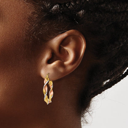14K Gelb & Rhodium Gedreht Creolen