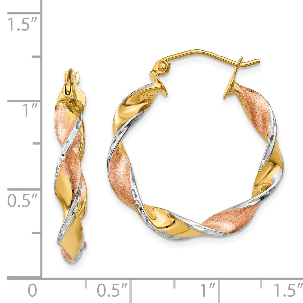 14K Gelb & Rhodium Gedreht Creolen