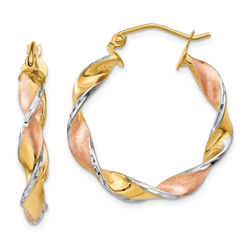 14K Gelb & Rhodium Gedreht Creolen