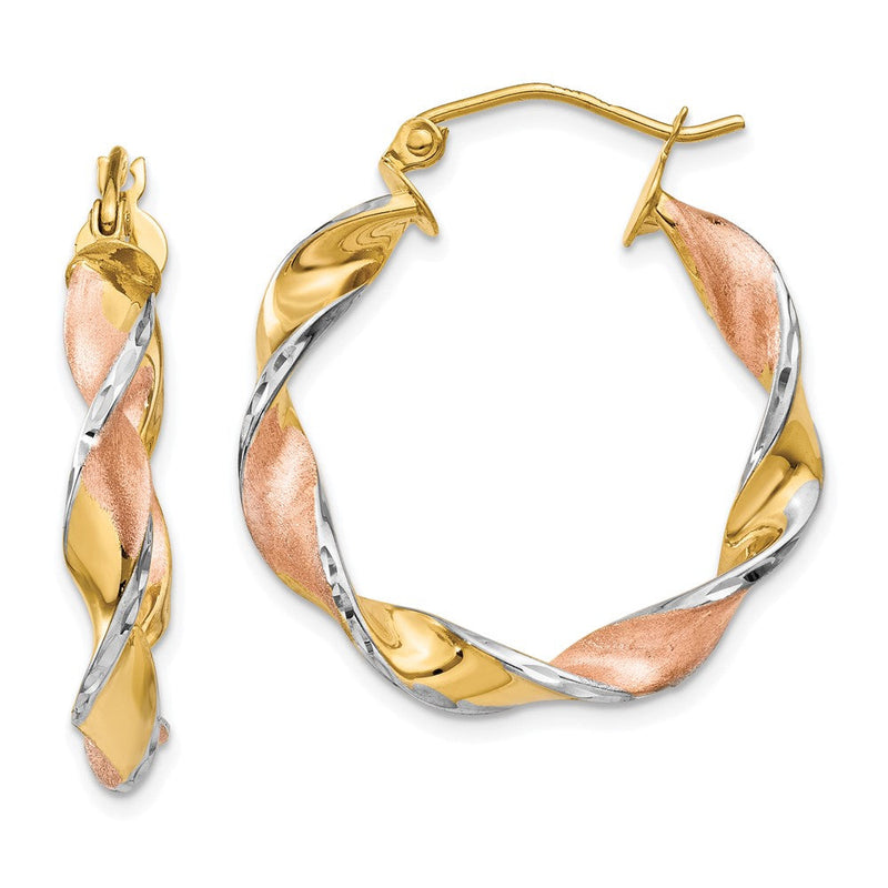 14K Gelb & Rhodium Gedreht Creolen
