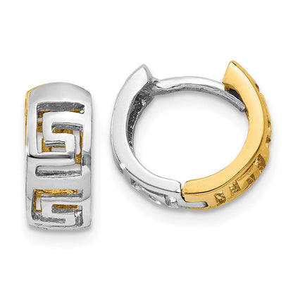 14K Bicolor Greek Key Klappbar Creolen
