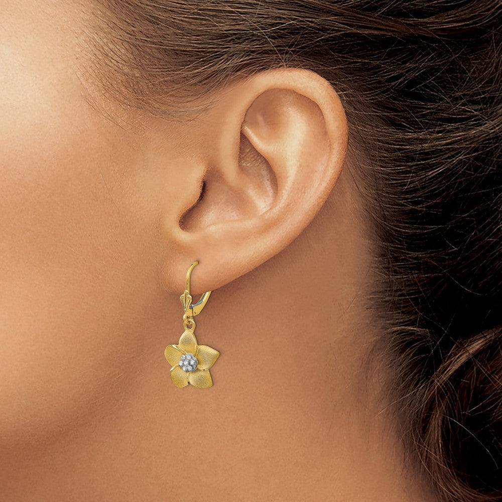 14K Gelb & Rhodium und Plumeria Ohrringe