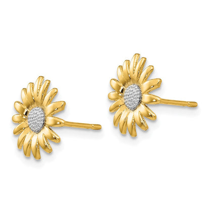 14K Gelb & Rhodium Mini Gänseblümchen Ohrstecker
