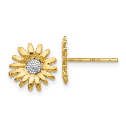 14K Gelb & Rhodium Mini Gänseblümchen Ohrstecker