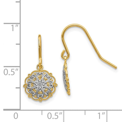 14K Gelb & Rhodium Poliert und Strukturiert Ohrhänger