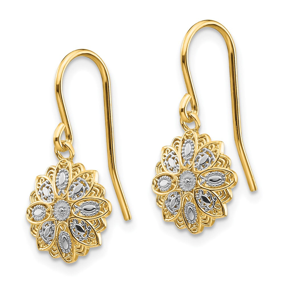 14K Gelb & Rhodium Diamantiert Poliert Fantasie Ohrhänger