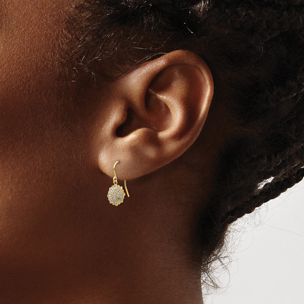14K Gelb & Rhodium Diamantiert Poliert Fantasie Ohrhänger