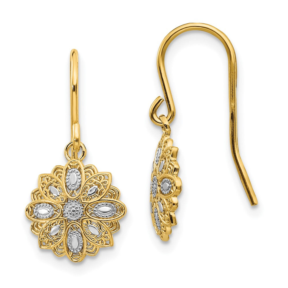 14K Gelb & Rhodium Diamantiert Poliert Fantasie Ohrhänger