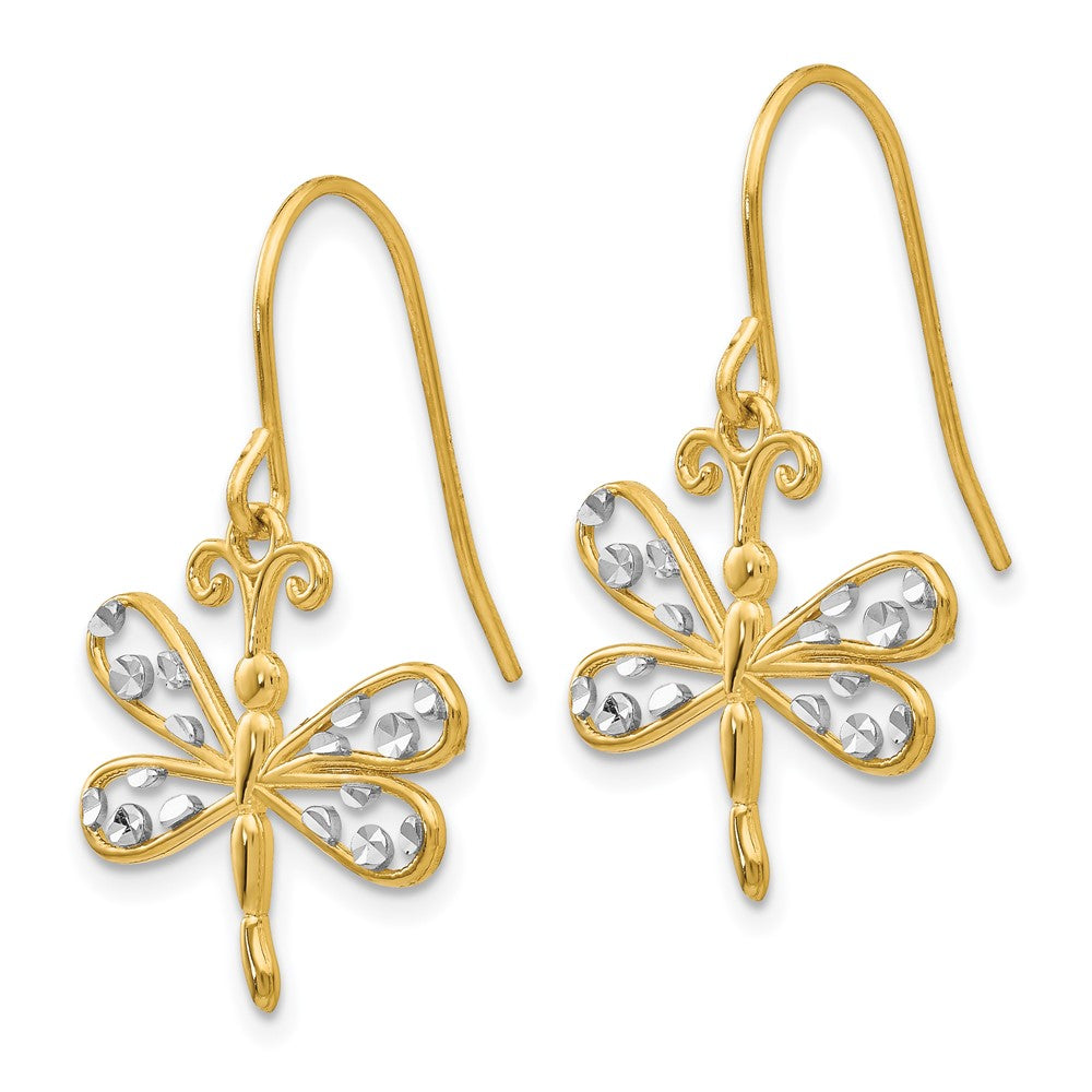 14K Gelb & Rhodium Diamantiert Libelle Hirte Haken Ohrringe