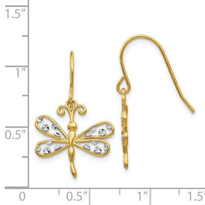 14K Gelb & Rhodium Diamantiert Libelle Hirte Haken Ohrringe