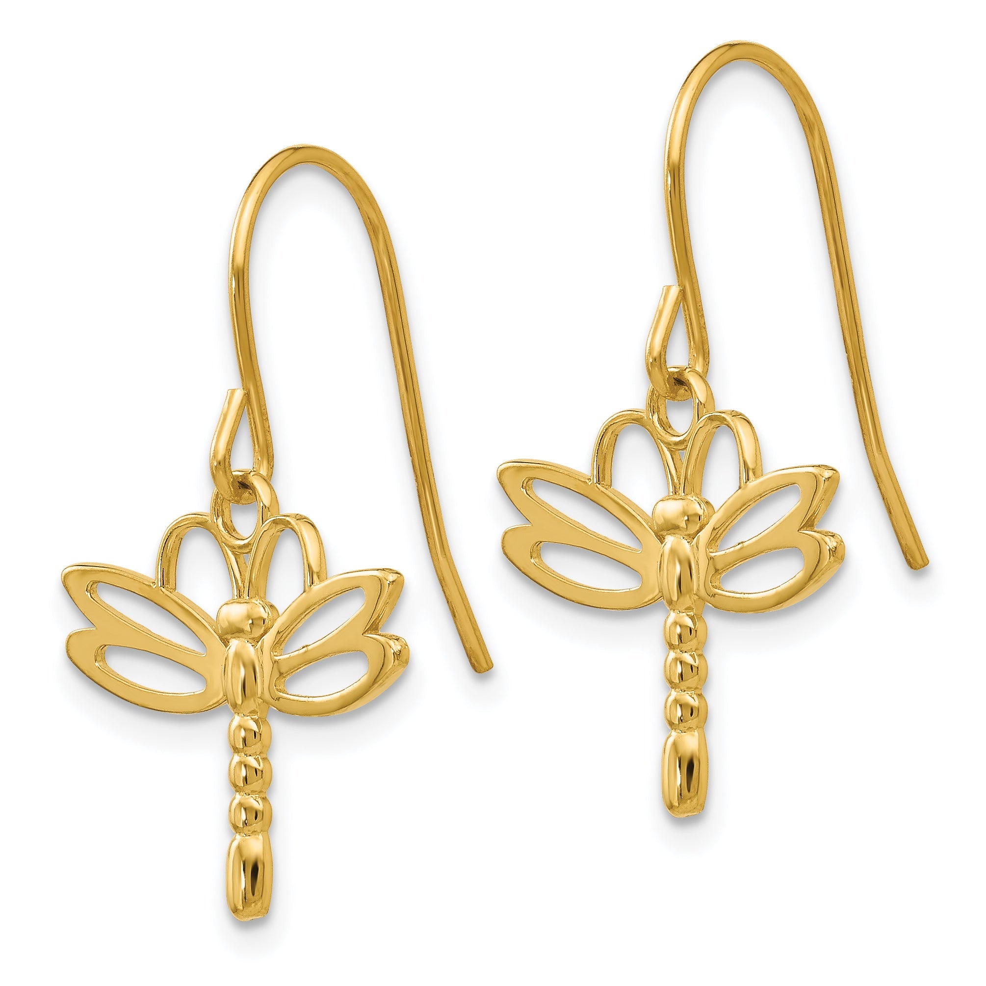 14K Gelbgold Libelle Hirte Haken Ohrringe