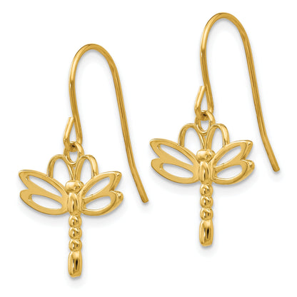 14K Gelbgold Libelle Hirte Haken Ohrringe