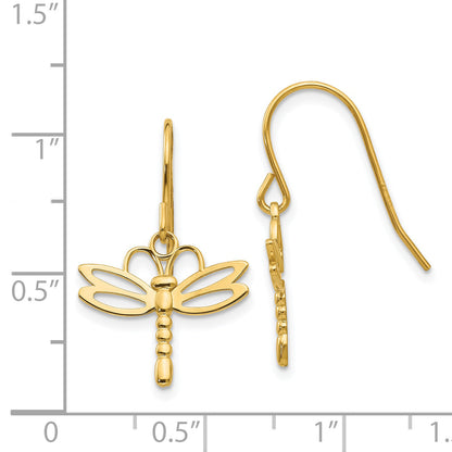 14K Gelbgold Libelle Hirte Haken Ohrringe