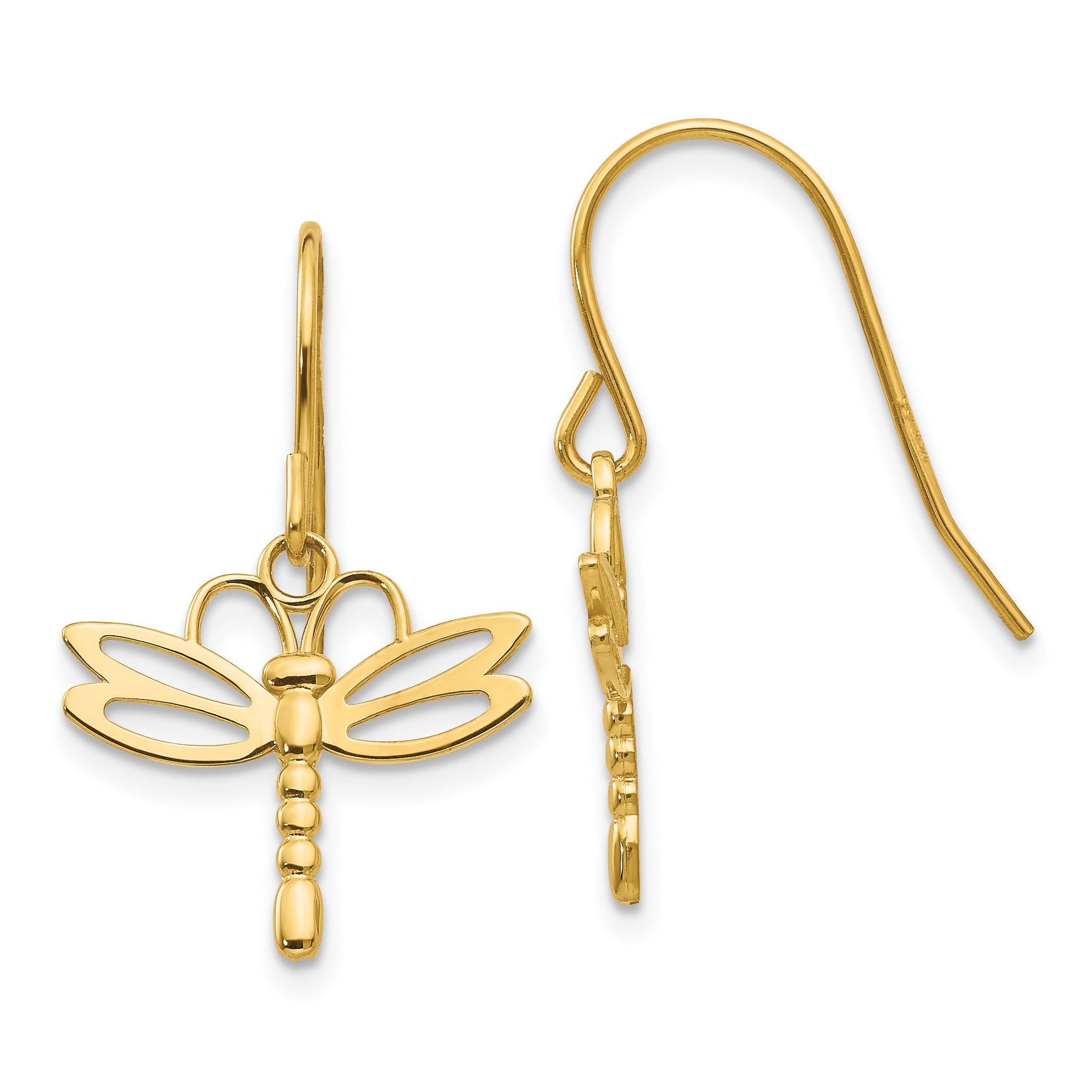 14K Gelbgold Libelle Hirte Haken Ohrringe