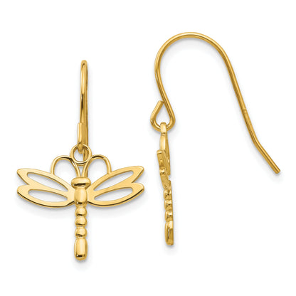 14K Gelbgold Libelle Hirte Haken Ohrringe