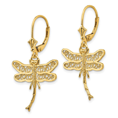 14K Gelbgold Libelle mit Filigran Flügel Ohrhänger mit Brisur