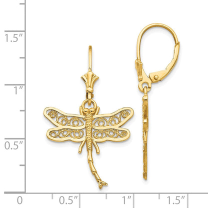 14K Gelbgold Libelle mit Filigran Flügel Ohrhänger mit Brisur