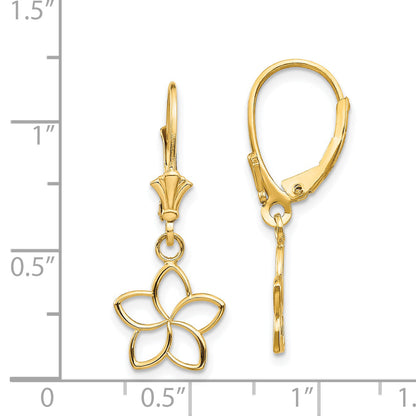 14K Gelbgold Poliert Ausgeschnitten Blume Lever Rückseite Ohrringe