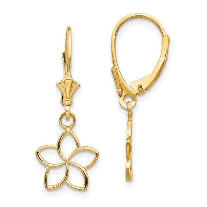 14K Gelbgold Poliert Ausgeschnitten Blume Lever Rückseite Ohrringe
