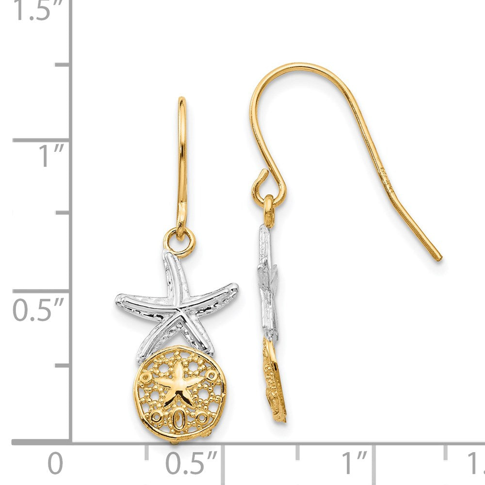 14K Gelb & Rhodium Seestern mit Sand Dollar Hirte Haken Ohrringe