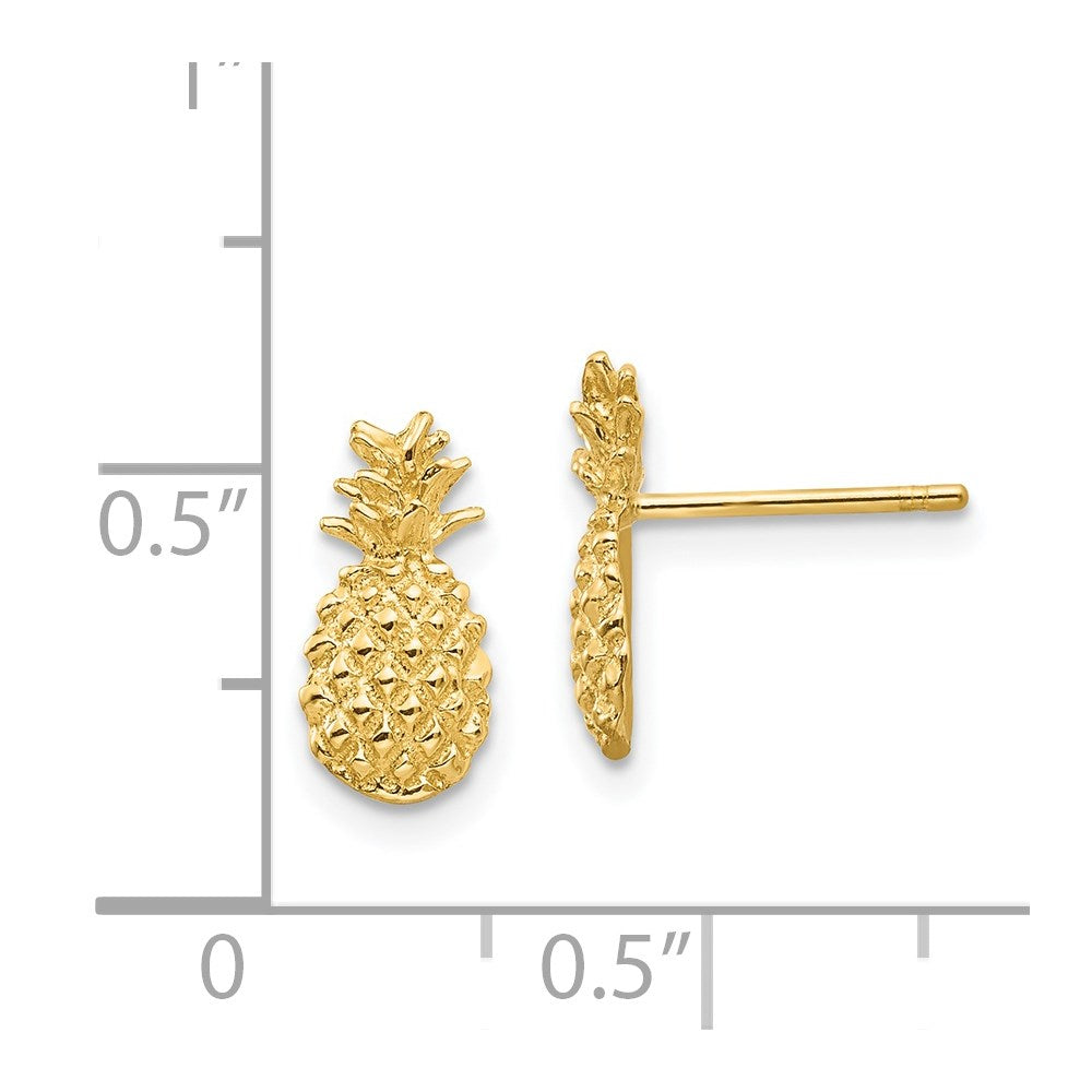 14K Gelbgold Poliert und Strukturiert Pineapple Ohrstecker