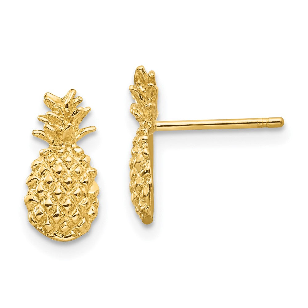 14K Gelbgold Poliert und Strukturiert Pineapple Ohrstecker