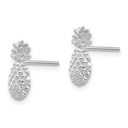 14K Weißgold Poliert und Strukturiert Pineapple Ohrstecker