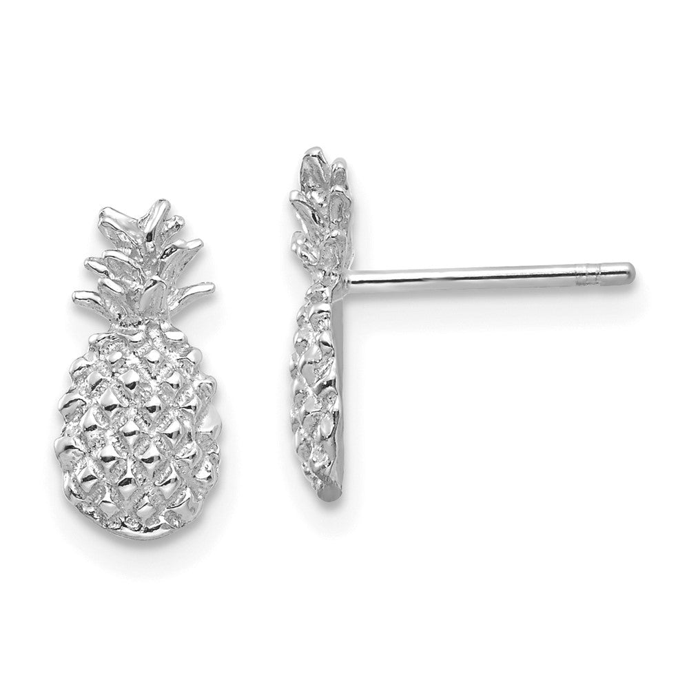 14K Weißgold Poliert und Strukturiert Pineapple Ohrstecker