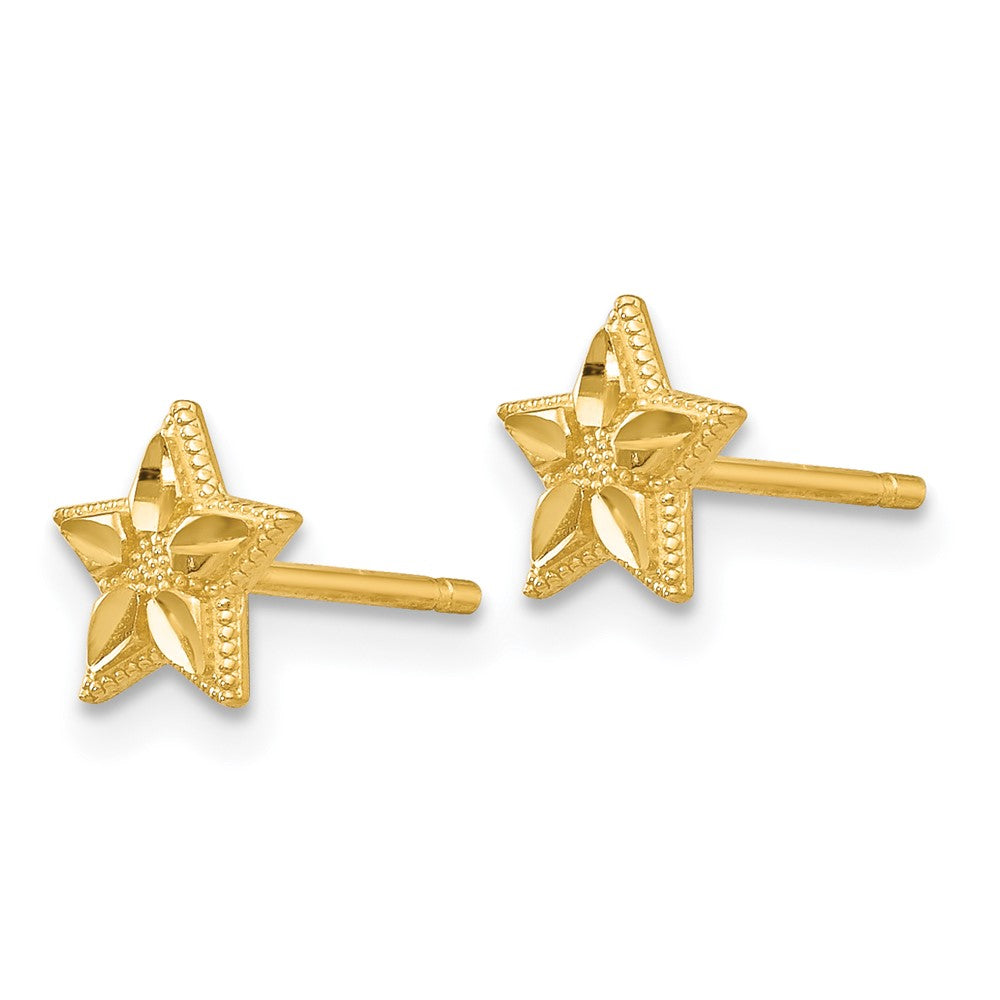 14K Gelbgold Poliert und Diamantiert Stern Ohrstecker