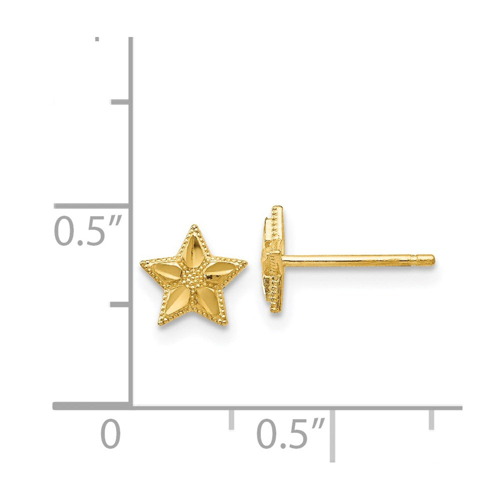 14K Gelbgold Poliert und Diamantiert Stern Ohrstecker
