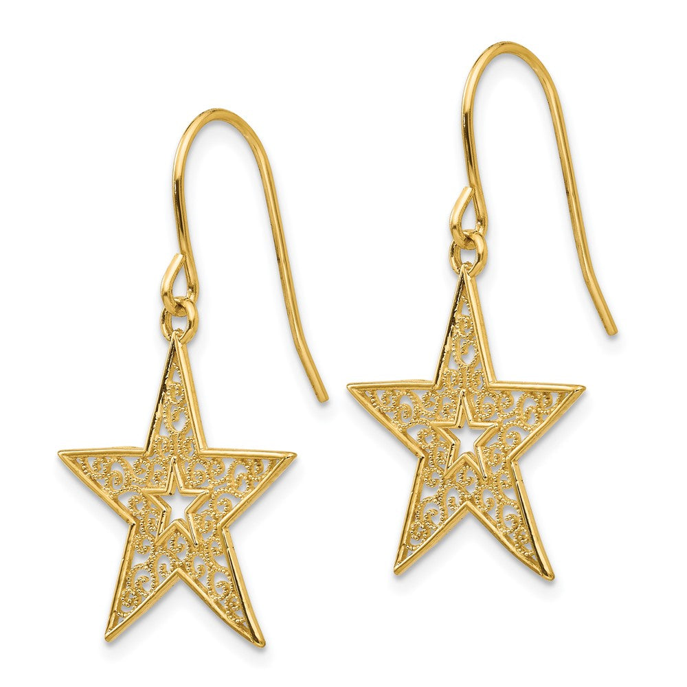 14K Gelbgold Filigran Stern Hirte Haken Ohrringe