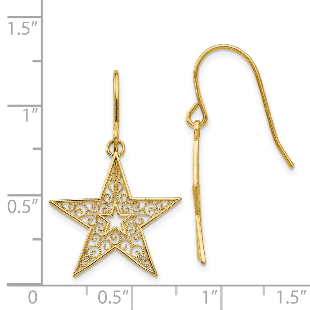 14K Gelbgold Filigran Stern Hirte Haken Ohrringe