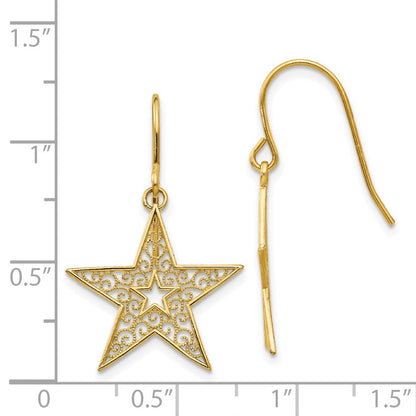 14K Gelbgold Filigran Stern Hirte Haken Ohrringe