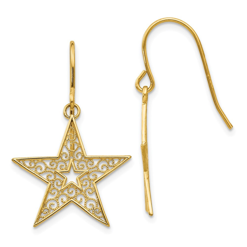14K Gelbgold Filigran Stern Hirte Haken Ohrringe