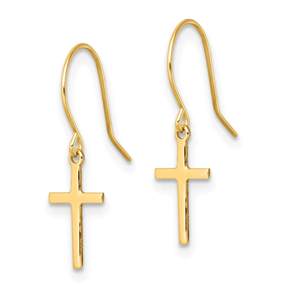 14K Gelbgold Hängend Kreuz Hirte Haken Ohrringe