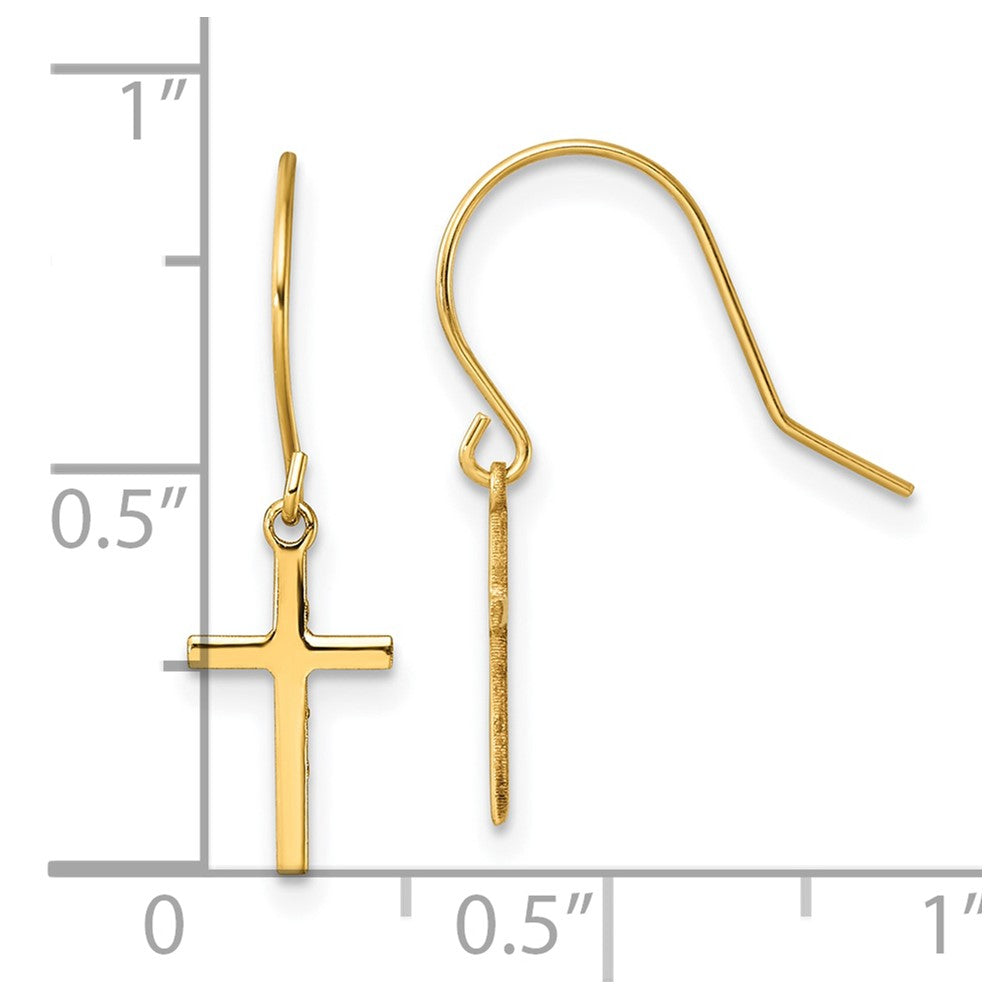 14K Gelbgold Hängend Kreuz Hirte Haken Ohrringe