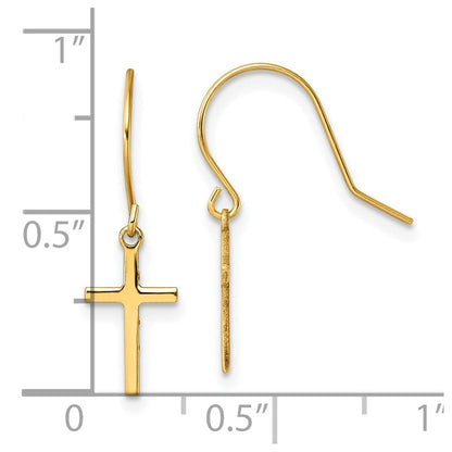 14K Gelbgold Hängend Kreuz Hirte Haken Ohrringe