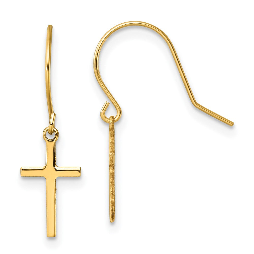 14K Gelbgold Hängend Kreuz Hirte Haken Ohrringe