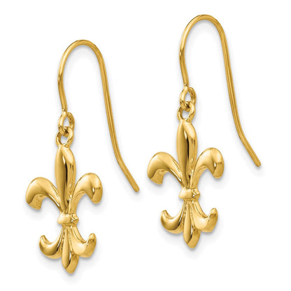 14K Gelbgold Poliert Fleur De Lis Ohrhänger