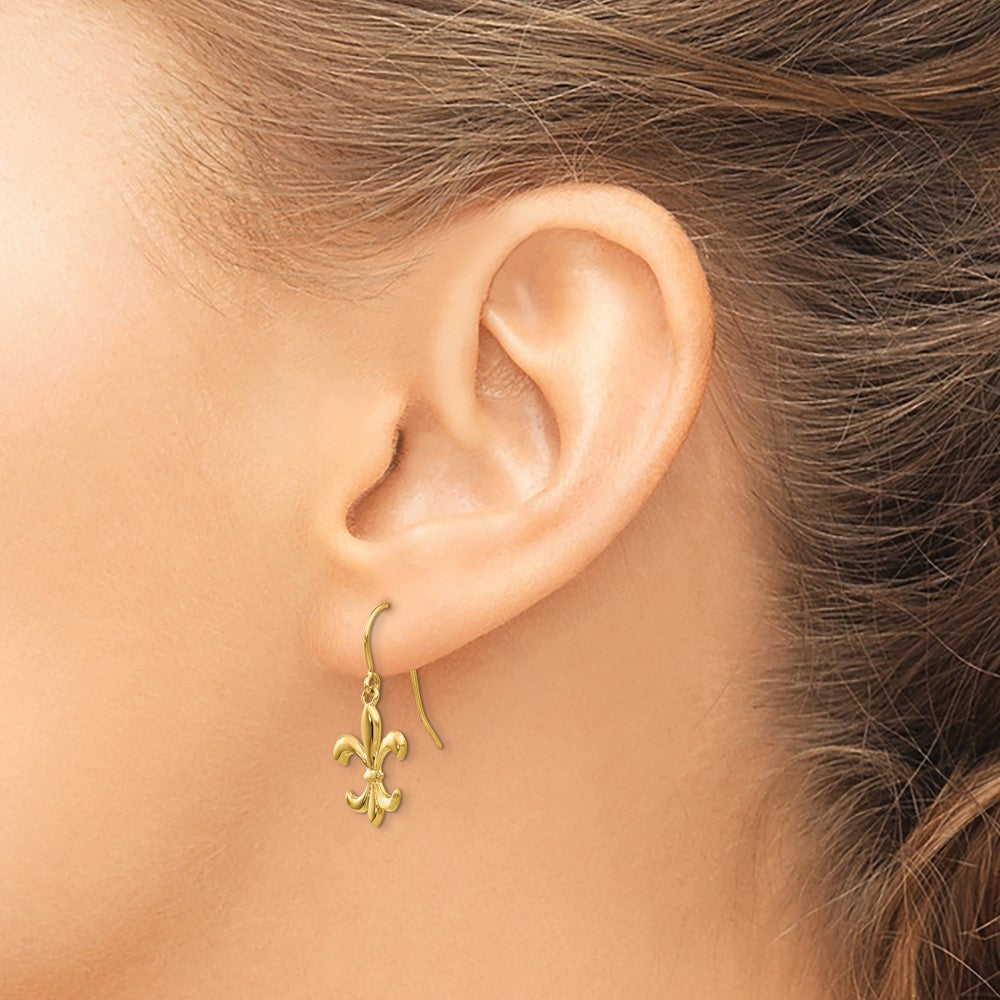 14K Gelbgold Poliert Fleur De Lis Ohrhänger