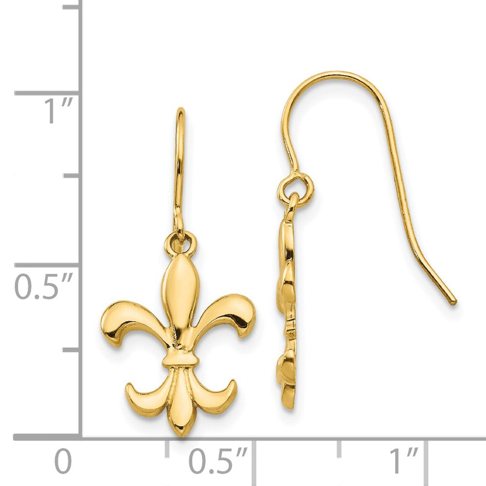 14K Gelbgold Poliert Fleur De Lis Ohrhänger