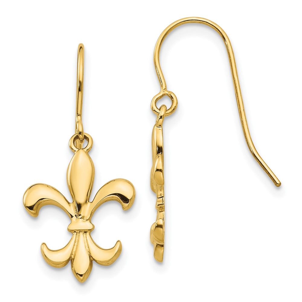 14K Gelbgold Poliert Fleur De Lis Ohrhänger