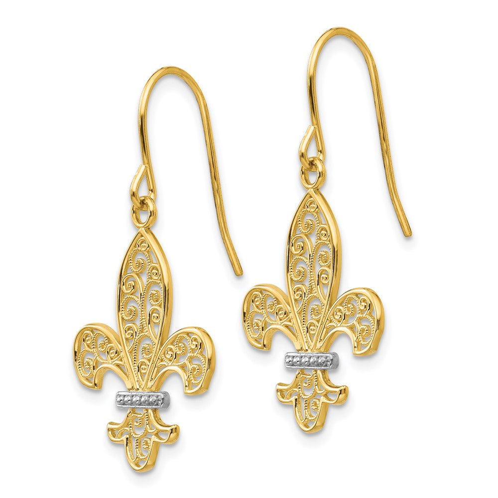 14K Gelb & Rhodium Fleur De Lis Hirte Haken Ohrringe