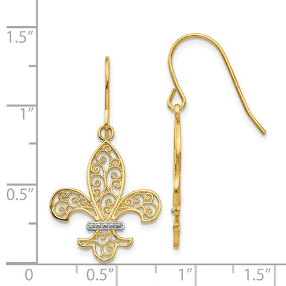 14K Gelb & Rhodium Fleur De Lis Hirte Haken Ohrringe