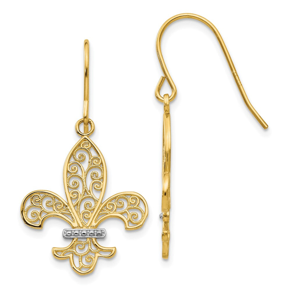 14K Gelb & Rhodium Fleur De Lis Hirte Haken Ohrringe